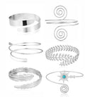 PLOMFOV 6 Pcs Arm Cuff Jewelry for Women Gold Upper Arm Bands Bangle Silver Arm Cuffs Bracelet Adjustable Armlet Set