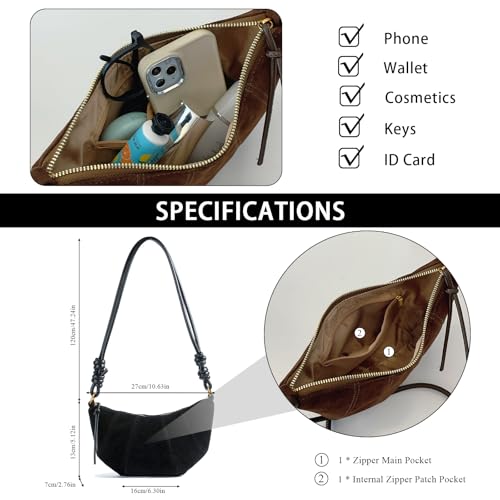 Suede Bags for Women Small Suede Purses Crescent Bag Crossbody Shoulder Bag Trendy Tote Handbags - color: A Suede Black