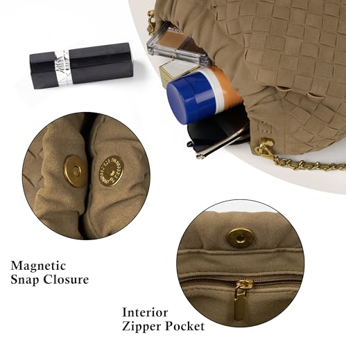 Joryin Woven Women's Crossbody Bag & Evening Purse, Trendy Dumpling Clutch & Hobo Cloud Shoulder Bag Trendy Dumpling Clutch - color: Woven Suede-lightbrown