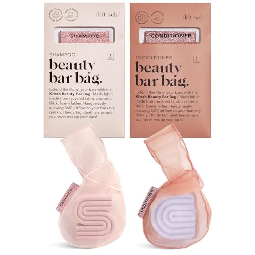Kitsch Bar Soap Saver Pouch – Patented Mesh Soap Bag for Shampoo and Conditioner Bars - Extends Use & Prevents Soggy Mess - Recycled Beauty Bar Bag, Eco-Friendly - 2pc Set, Blush & Terracotta - color: Blush & Terracotta