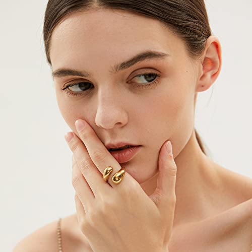 Gold Silver Rings Set for Women Chunky Statement Rings ZC Dome Evil Eye Croissant ring Thick 18K Gold Plated Band Rings - color: Teardrop, size: 9