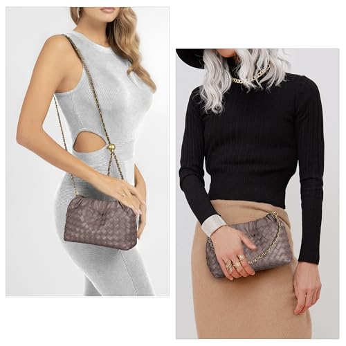 Joryin Woven Women's Crossbody Bag & Evening Purse, Trendy Dumpling Clutch & Hobo Cloud Shoulder Bag Trendy Dumpling Clutch - color: Woven Leather-taupe