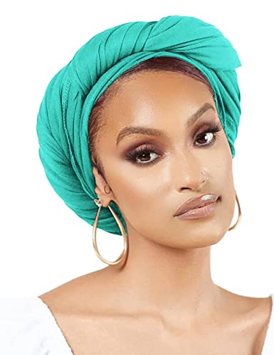 Nonbongoy Head Wraps for Black Women Stretch Headwraps Large Hair Wraps Hijab Scarves for Muslim Head Scarf Turban Headbands - color: 1-light Green Headwrap