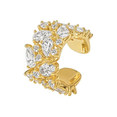 FETTERO Ear Cuff Earrings for Women Non Piercing 14K Gold Plated Ear Cuffs for Non Pierced Ears Clip on Cartilage Earring Ligthweight Fake Earrings | Single - style: White CZ