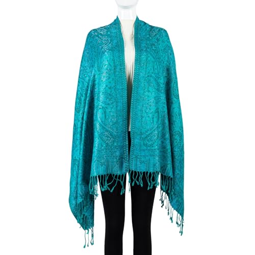 AUSEKALY Pashmina Feel Shawls Wraps for Women Rave Scarf Soft Silky Reversible Men Scarves - color: Blue