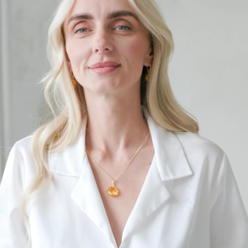 Leverback Dangle Earrings for Women – Gold-Plated 925 Silver Drop Earrings with Natural Yellow Baltic Amber Piece, Lightweight Jewelry with Secure Closure for Everyday Elegance - color: Amber Cushion