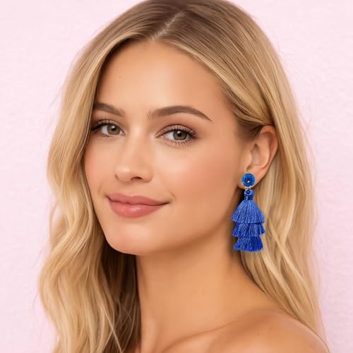 Tassel Earrings for Women - Colorful Layered Tassle Dangle Drop Earrings - color: Blue