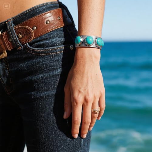 Western Bracelets for Women Vintage Chunky Turquoise Cuff Bracelet Turquoise Country Bracelets Adjustable Boho Cuff Bracelet Western Country Costume Jewelry Accessories - style: Style11