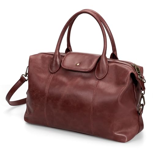 befen Vintage Genuine Leather Satchel Tote Bag for Women, Top Handle Handbags Leather Purse, Large Shoulder Crossbody Bags - color: Red Brown