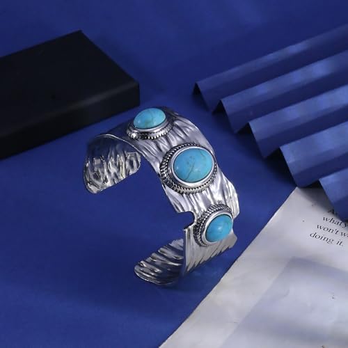 Western Bracelets for Women Vintage Chunky Turquoise Cuff Bracelet Turquoise Country Bracelets Adjustable Boho Cuff Bracelet Western Country Costume Jewelry Accessories - style: Silver Circle