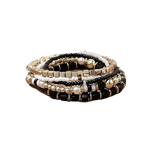 COLORFUL BLING 5Pcs/Set Bohemian Stackable Beads Bracelet for Women Multilayer Boho Seed Statement Stretch Strand Bracelet Friendship Women Jewelry - color: light blue
