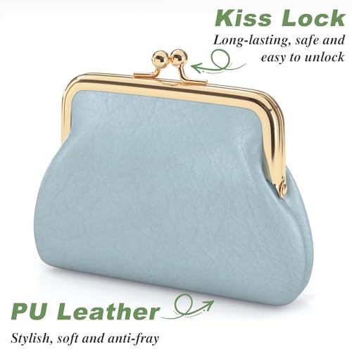 Coin Purse, Small PU Leather Change Purse, Coin Wallet with Clasp, Car Change Holder Pouch for Woman Men Kids Girls, Blue - color: Blue