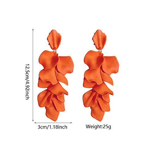 Long Acrylic Rose Petal Earrings Dangle Exaggerated Flower Earrings Drop Statement Floral Tassel Earrings for Women - color: Long Acrylic Rose Petal Earrings-Orange