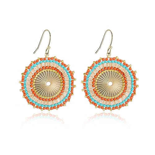 Colorful Bead Earrings For Women Summer Beach Handmade Bead Earrings Bohemia Hoop Dangle Earring For women - color: Orange
