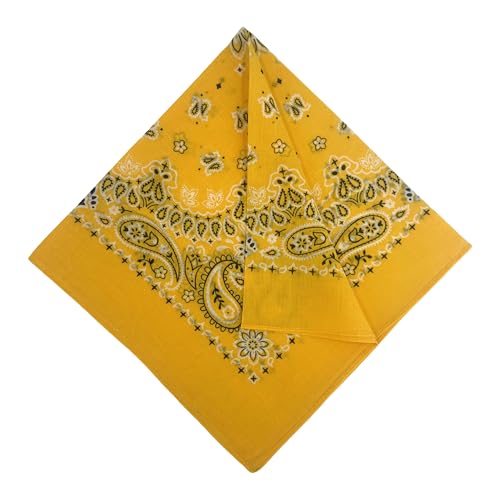 Single Pack Bandanas 60s Premium Cotton Soft Thin Handfeel Large Handkerchief for Men and Women - color: Golden