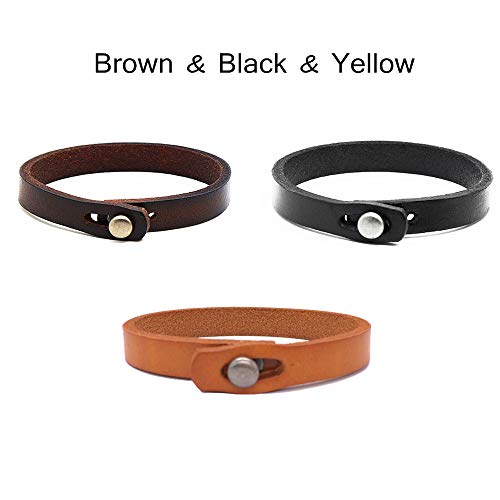 Mens Genuine Leather Bracelet - Handmade Adjustable Leather Cuff Bracelet punk Style leather wrap Wristband for Men - color: A-(Black + Brown + Yellow)