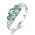 Celtic Birthstone Rings for Women 925 Sterling Silver Celtic Knot Ring 3-Stone Promise Rings for Her Wife Birthday Anniversary Wedding Jewelry - color: 14-Natural Moss Agate