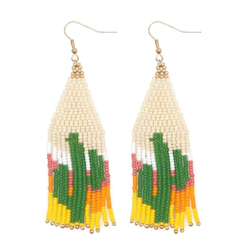 Flower Black Beaded Long Tassel Western Native American Earrings For Women Dangling - color: zactus