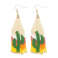 Flower Black Beaded Long Tassel Western Native American Earrings For Women Dangling - color: zactus