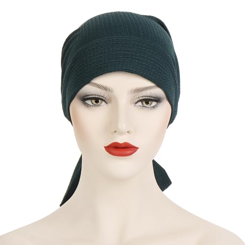 YYAOJHAO Pre Tied Bandanas Headscarf for Women - Solid Wave Chemotherapy Caps Headwrap Chemo Turban Headwear Hats - color: Dark Green