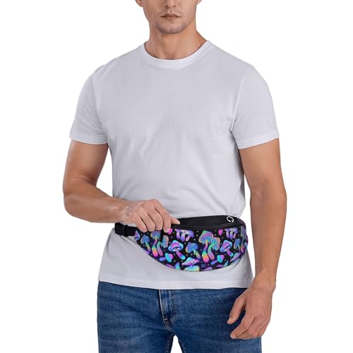 Magic mushrooms Psychedelic colorful hippie boho Fashion casual fanny pack waist bag men women adjustable belt waist bag for travel hiking cycling running festival carnival - color: Black26