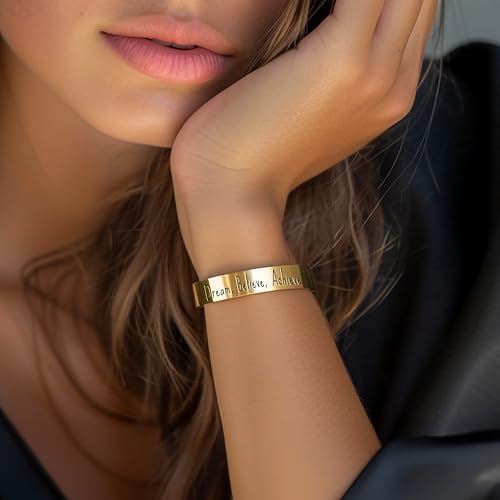 Engraved Motivational Bracelet - Unique Text Design - Wide Open Cuff - Personalized Jewelry