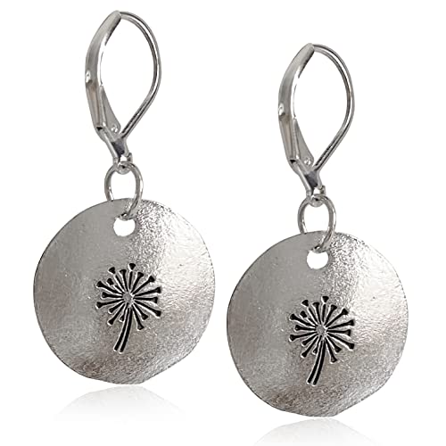 Handmade Lightweight 925 Sterling Silver Dandelion Dangle Drop Earrings for Women Teen Girls Water Drop Vintage Silver Flower Mountain Tree Dangle Earrings Jewelry Gifts for Mom Lover - color: Silver Round 4
