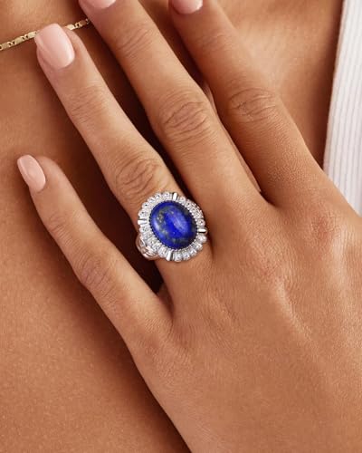 AIBAO 4-12 Ct Large Oval Engagement Rings for Women Natural Turquoise/Lapis Lazuli/Malachite Celtic/Infinity/Love Knot Halo Ring Size 6 to 10 Anniversary Christmas Valentines Gift - style: 9.5 Ct Lapis Lazuli & Created White Sapphire