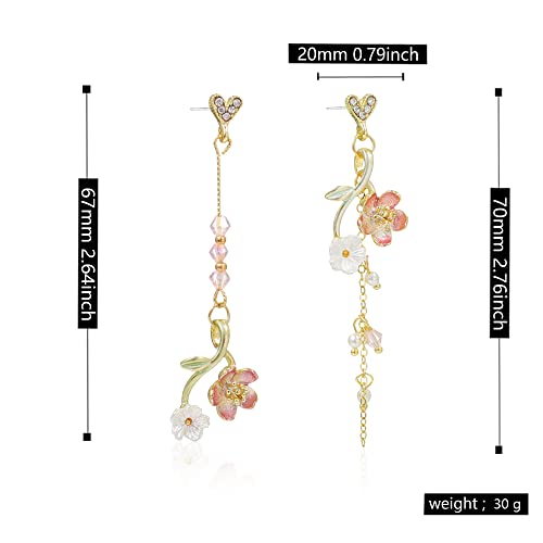 Lightweight Boho Chic Crystal Asymmetry Flower Drop Earrings White Long Dangle Petals Tassel Earrings for Women Wedding Jewelry - color: A