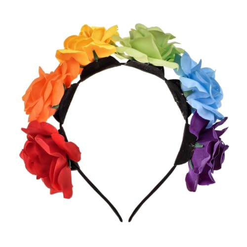 BOHO Floral Crown Rose Flower Headband Hair Wreath (Rainbow Rose Hair Band) - color: Rainbow Rose Hair Band