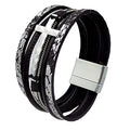 Leather Wrap Bracelets Cross Bracelets Trendy Layered Bracelet for Women Stackable Bracelet Jewelry Birthday Christmas - color: black