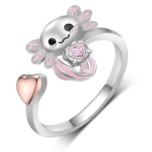 Axolotl Rings 925 Sterling Silver Axolotl Ring Cute Axolotl Jewelry Gift for Women Girls Daughter - color: June