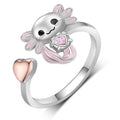 Axolotl Rings 925 Sterling Silver Axolotl Ring Cute Axolotl Jewelry Gift for Women Girls Daughter - color: June