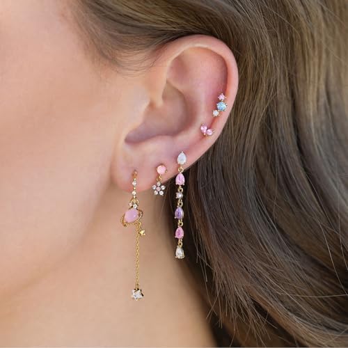 6pcs Gold Hoop Earring Stacks For Women Dainty Colorful Cubic Zirconia Huggie Earrings 18k Gold Hoop Earrings Cartilage Stud Earring Sets For Multiple Piercing - style: Fashion-D