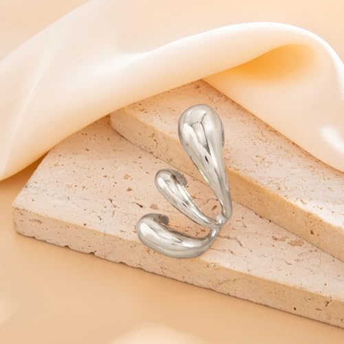 Ear Cuffs Non Piercing Chunky Water Droplet Ear Cuff Earrings for Women Trendy Clip on Cartilage Simple C-Shaped Diamond Studded Ear Clip Jewelry Best Gifts 2026 - color: B-Silver