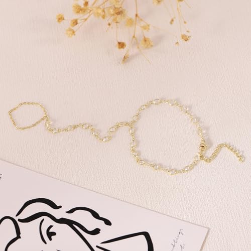 BAYLAY Hand Chain Bracelet, 14K Gold Plated Ring Bracelet Hand Chain Dainty Gold Bracelet for Women Trendy Finger Ring Slave Bracelets Hand Jewelry for Women Summer Beach Boho Gifts Trendy Stuff - color: Multi CZ