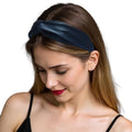ZLYC Mulberry Silk Headband Elastic Twist Knotted Head Bands for Women's Hair, Solid Navy - color: Solid Navy