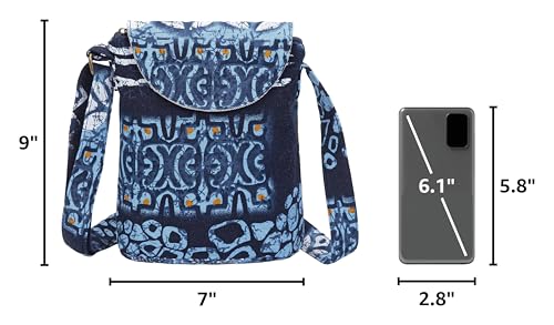 OPQRSTU Women's Retro Small Size Canvas Shoulder Bag Hippie Boho Crossbody Handbag - color: Blue White