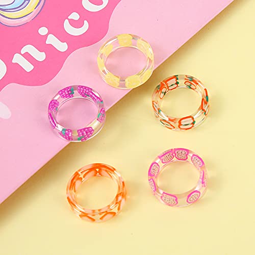 20 Pcs Acrylic Cute Trendy Colorful Rhinestone Stackable Chunky Rings for Women