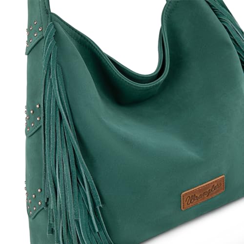 Wrangler Fringe Suede Hobo Bag for Women Leather Western Fringe Purse Tassel Hippie Shoulder Bag - color: Turquoise