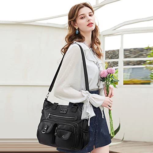 KL928 Large Purses for Women Shoulder Bag Tote Handbags Stylish Vegan Leather Hobo Bags Ladies, A-Black-4 | Large - color: Black