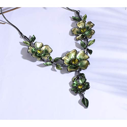 AMYJANE Vintage Statement Jewelry Set - Spring Leaf Flower Floral Plant Necklace Earring Set Crystal Rhinestone Fashion Costume Jewelry for Women Prom Party Unique Gift - style: Green Flower Green Leaf