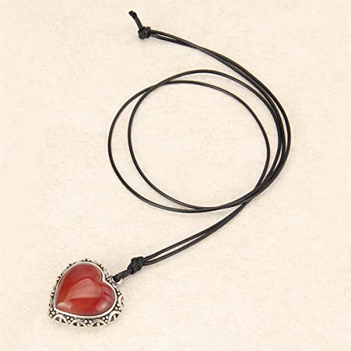 Bohemian Women's Leather Long Pendant Necklace Sweater necklace Adjustable Retro Woven Handmade Jewelry - color: Red heart-shaped
