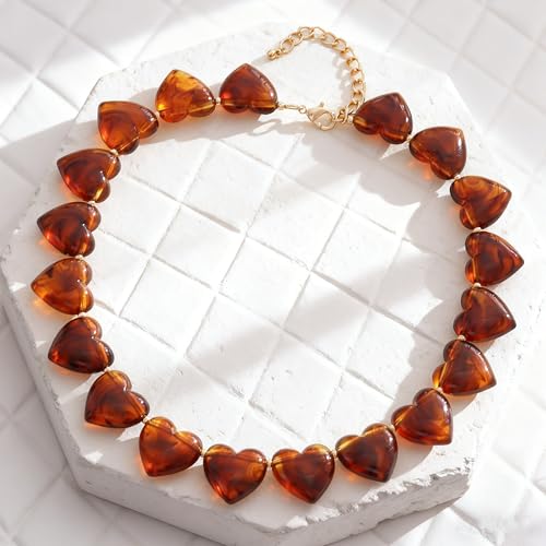 YUJIE Amber Acrylic Heart Choker Necklace for Women Vintage Punk Chunky Necklace Trendy Fashion Accessory - color: Amber