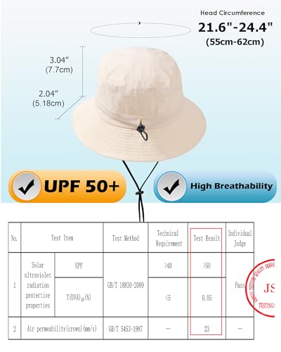 Water-Resistant Bucket Hat for Women Men Rain Hat UPF 50+ Boonie Sun Hat Foldable Summer Floppy Fishing Safari Hats - color: Light Beige