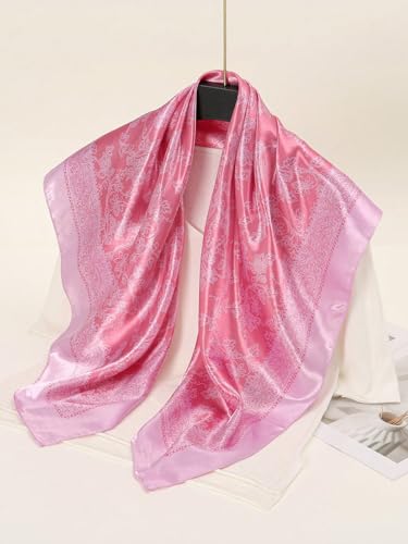 AIBFRID Square Head Scarves Satin Silk Hair Scarf Boho Bandana Headwear for Women Silk Feeling Hair Wrap Neck Scarf - color: Pink, size: 35inch