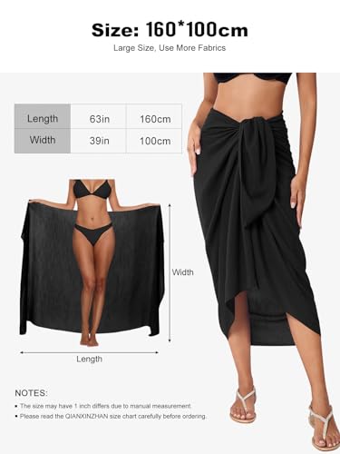 QIANXIZHAN Women's Swimsuit Cover Up,Beach Sarong Wrap Bottom Coverup for Women Short Skirt - color: 1black