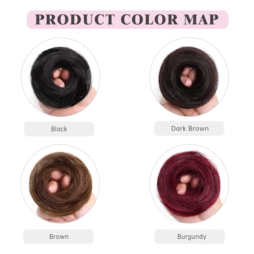 Messy Bun Hair Pieces for Updos 100% Real Human Chignons Scrunchies Hair Buns Stretchy Fluffy Faux Buns Wig Hairpiece Elastic Band Hairbun Donut Hair Bun Extensions for Women Chestnut Brown - color: Chestnut Brown