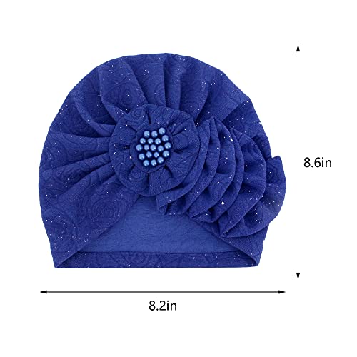Erinaco Women Sparkle Sequin African Turban Bow Knot Pre-Tied Cap Pleated Ruffle Bonnet Beanie Hat Headwrap Skull Caps - color: Beaded Sapphire Blue