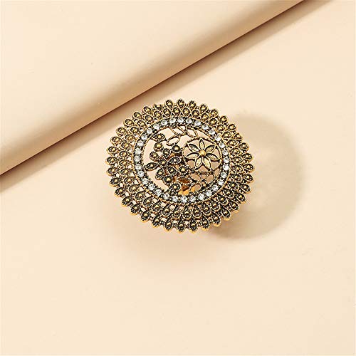 Dtja Vintage Big Round Statement Ring for Women Girls Boho Antique Mosaic Crystal CZ Expandable Open Wrap Finger Rings Adjustable Comfort Fit Indian Bollywood Style Exaggerated Jewelry - style: Flower